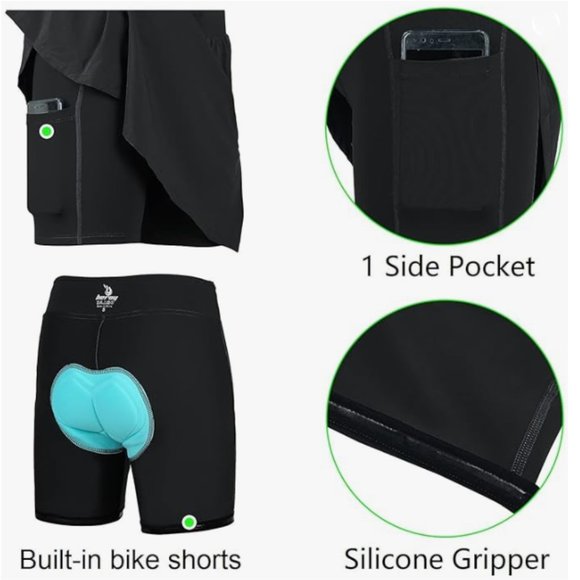 Beroy Women Quick Dry and Breathable Cycling Skirt Shorts with  3D Padded S - Picture 6 of 9